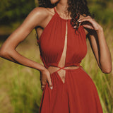 Red Goddess Dress • Fairy Tale Maxi Dress For Women • Cross Open Belly Back Dress - AYA SW IDR