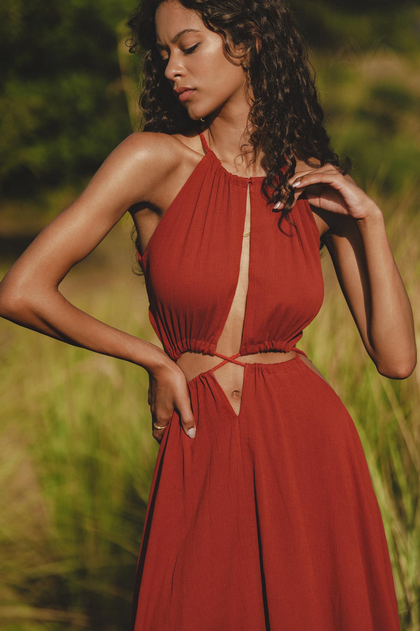 Red Goddess Dress • Fairy Tale Maxi Dress For Women • Cross Open Belly Back Dress - AYA SW IDR