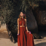 Red Goddess Dress • Fairy Tale Maxi Dress For Women • Cross Open Belly Back Dress - AYA SW IDR