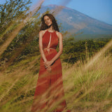 Red Goddess Dress • Fairy Tale Maxi Dress For Women • Cross Open Belly Back Dress - AYA SW IDR