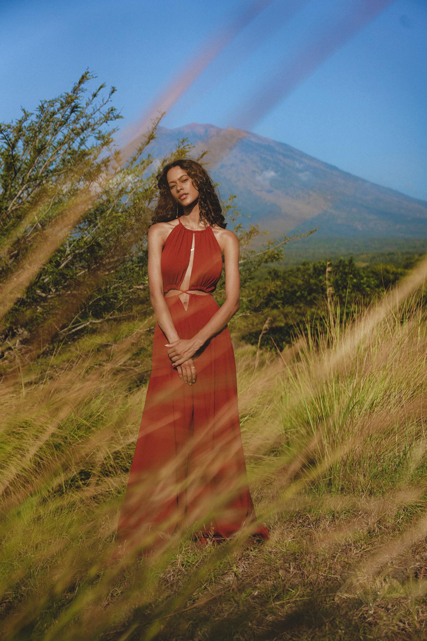 Red Goddess Dress • Fairy Tale Maxi Dress For Women • Cross Open Belly Back Dress - AYA SW IDR