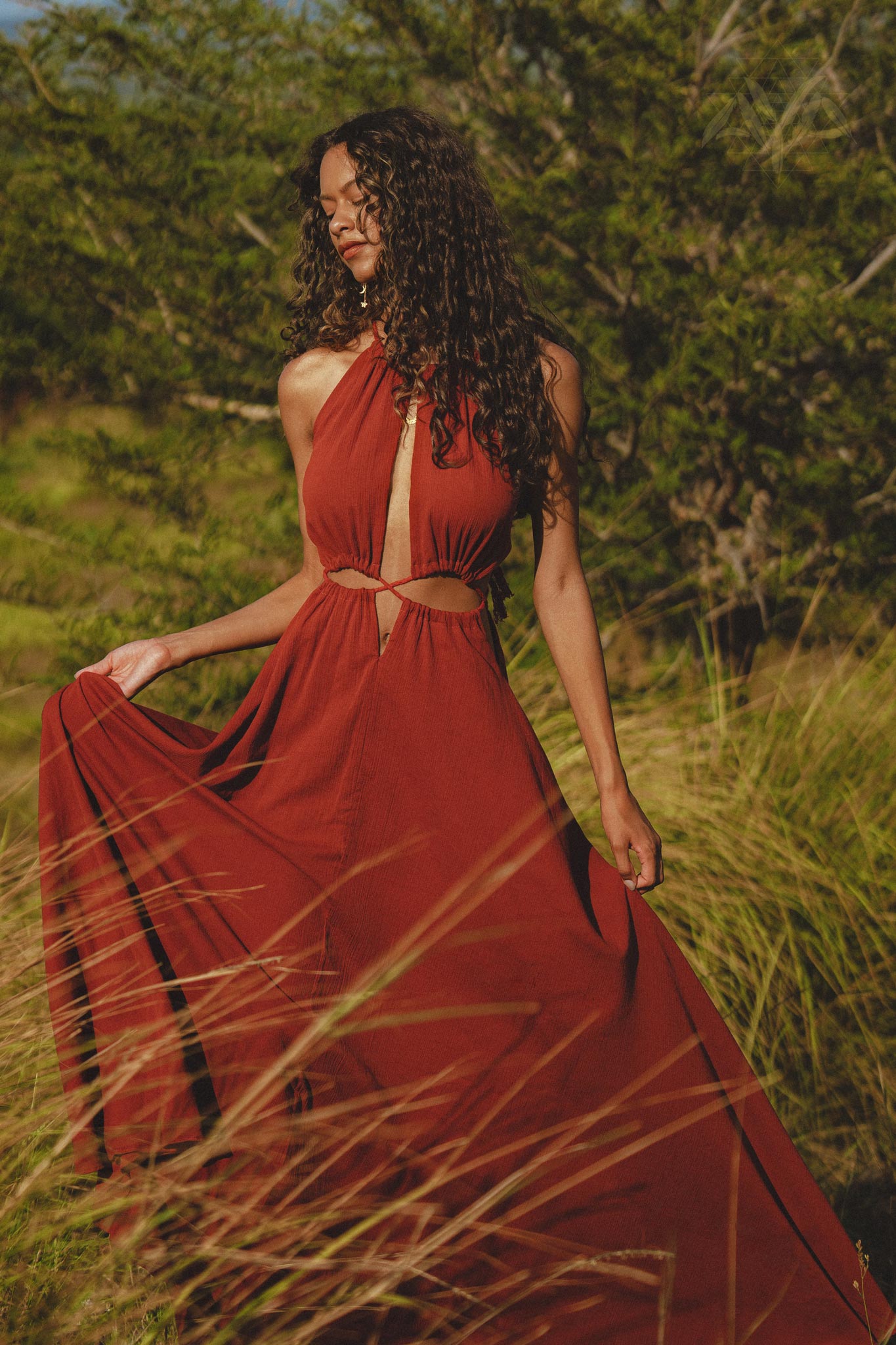 Red Goddess Dress • Fairy Tale Maxi Dress For Women • Cross Open Belly Back Dress - AYA SW IDR