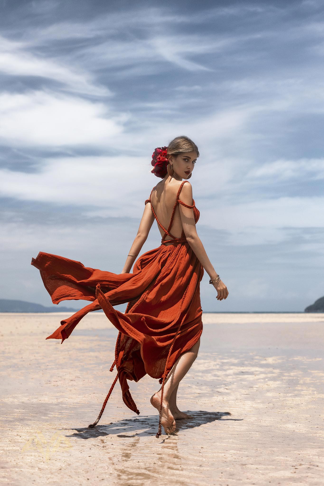 Red Greek Goddess Prom Boho Dress - AYA SW IDR