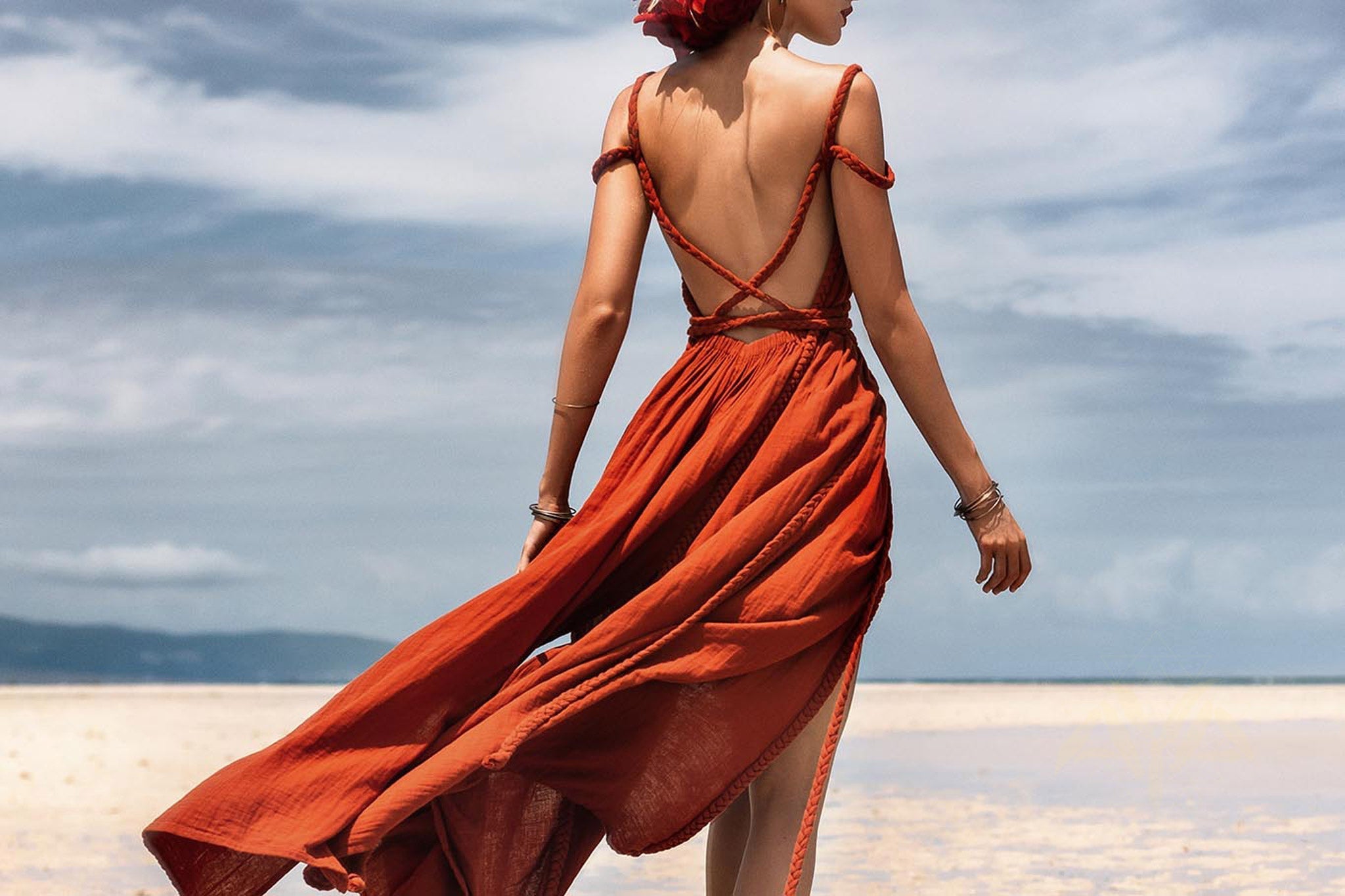 Red Greek Goddess Prom Boho Dress - AYA SW IDR