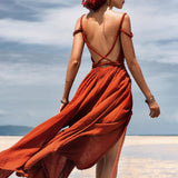 Red Greek Goddess Prom Boho Dress - AYA SW IDR