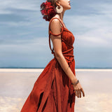 Red Greek Goddess Prom Boho Dress - AYA SW IDR