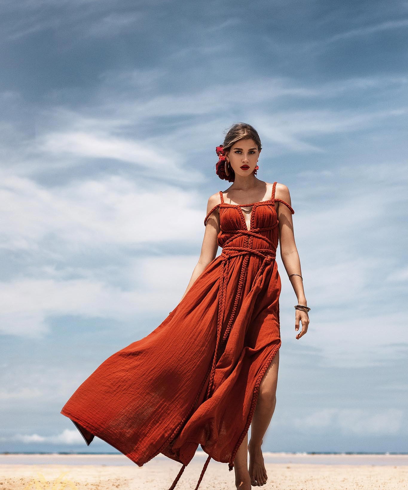 Red Greek Goddess Prom Boho Dress - AYA SW IDR