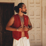 Red Hand Embroidered Vest for Men - AYA SW IDR