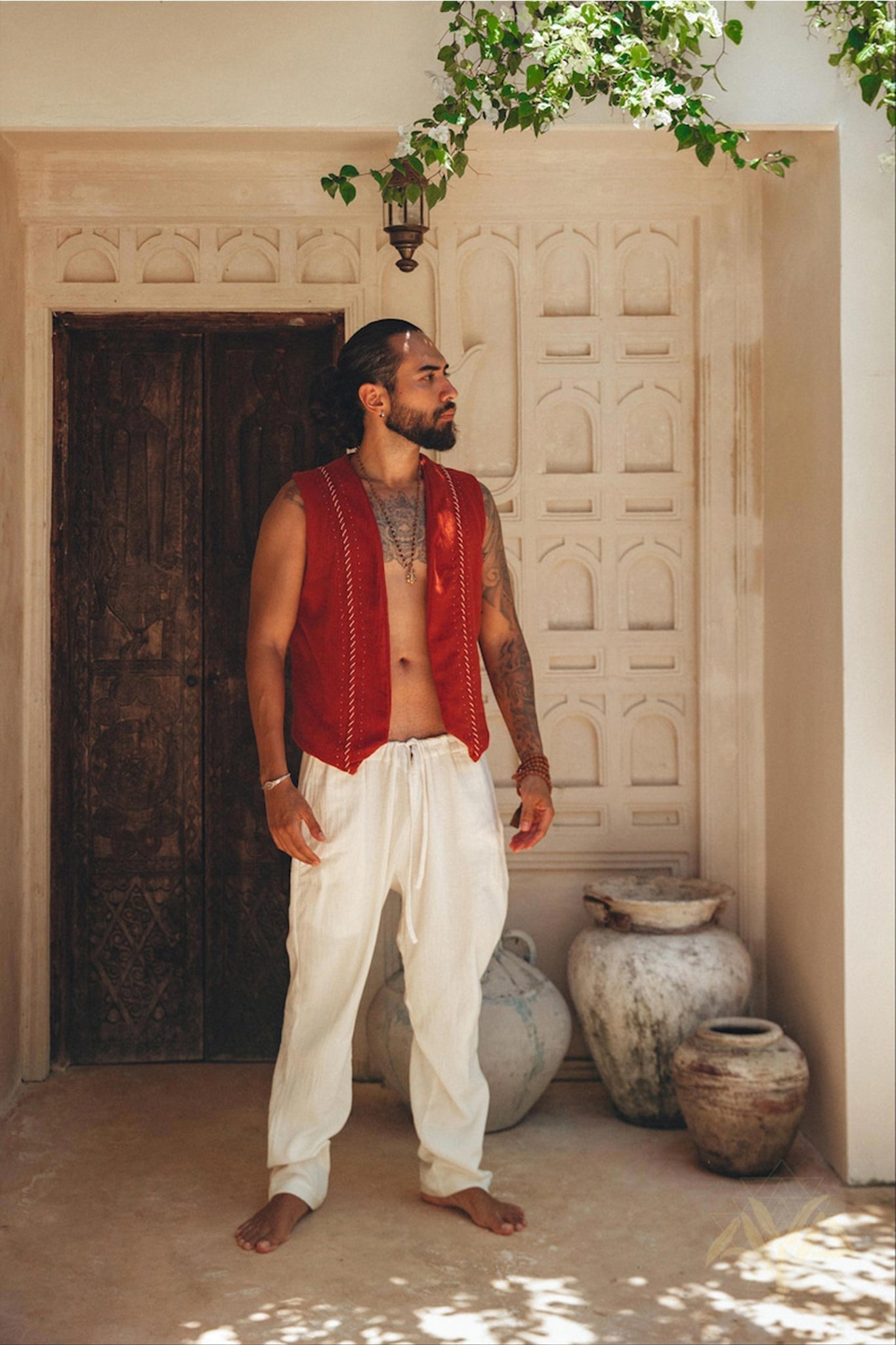 Red Hand Embroidered Vest for Men - AYA SW IDR