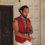 Red Hand Embroidered Vest for Men - AYA SW IDR