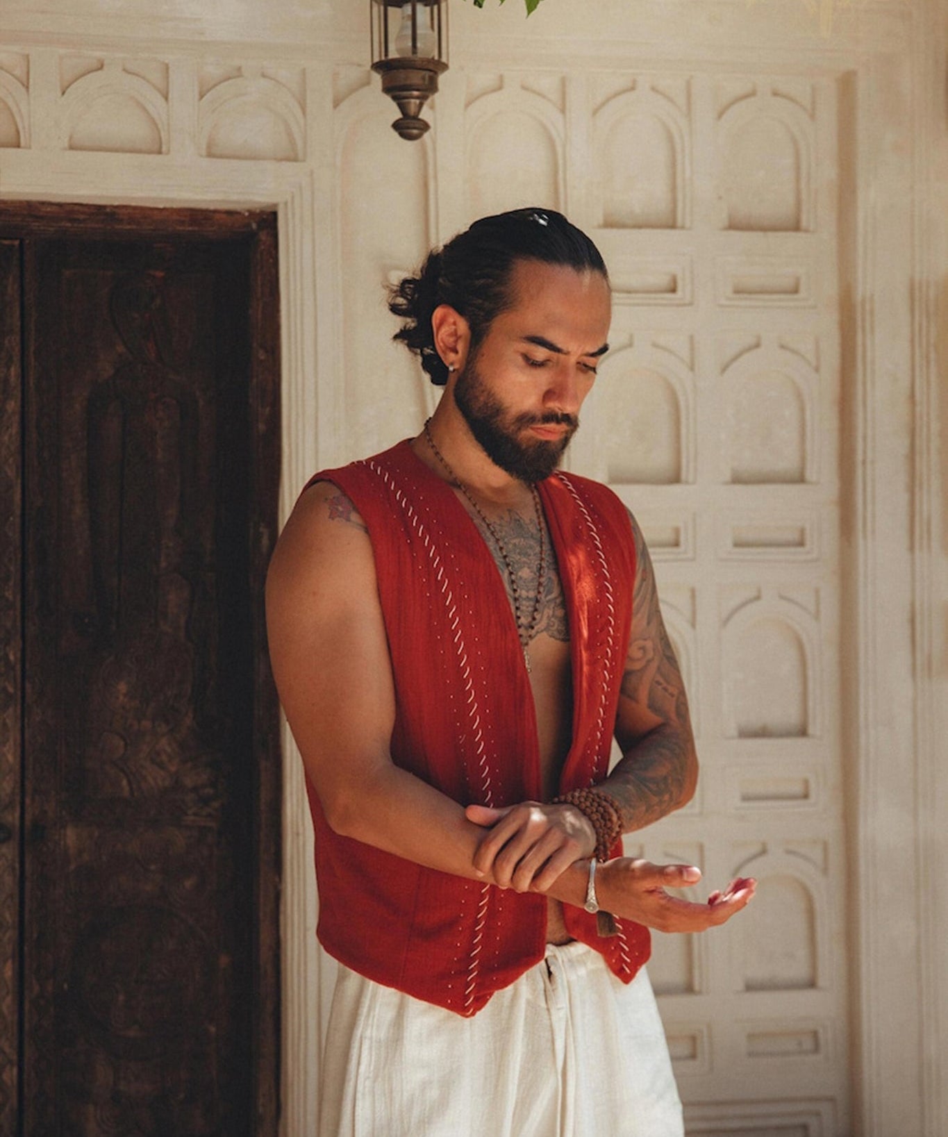 Red Hand Embroidered Vest for Men - AYA SW IDR