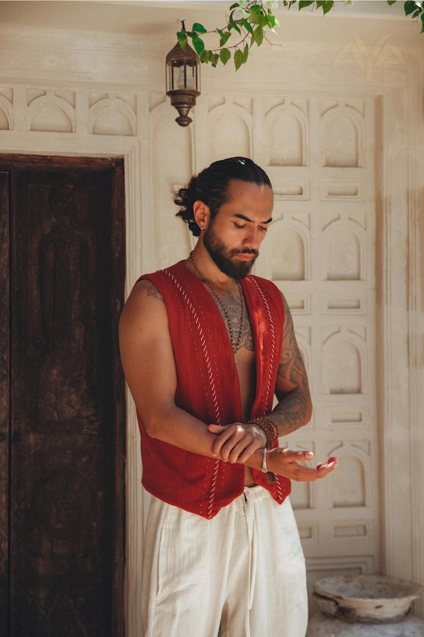 Red Hand Embroidered Vest for Men - AYA SW IDR