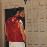 Red Hand Embroidered Vest for Men - AYA SW IDR