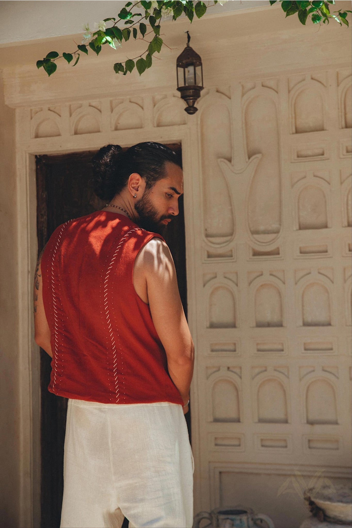 Red Hand Embroidered Vest for Men - AYA SW IDR