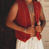Red Hand Embroidered Vest for Men - AYA SW IDR