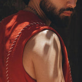 Red Hand Embroidered Vest for Men - AYA SW IDR