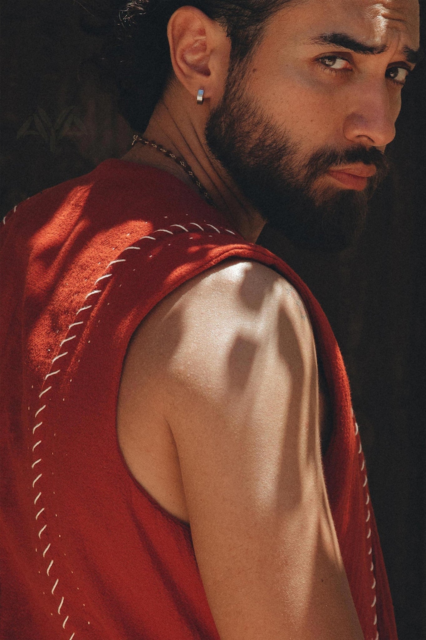 Red Hand Embroidered Vest for Men - AYA SW IDR