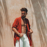 Red Tribal Kimono Robe for Men by AYA Sacred Wear 