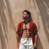 Red Tribal Kimono Robe for Men by AYA Sacred Wear 
