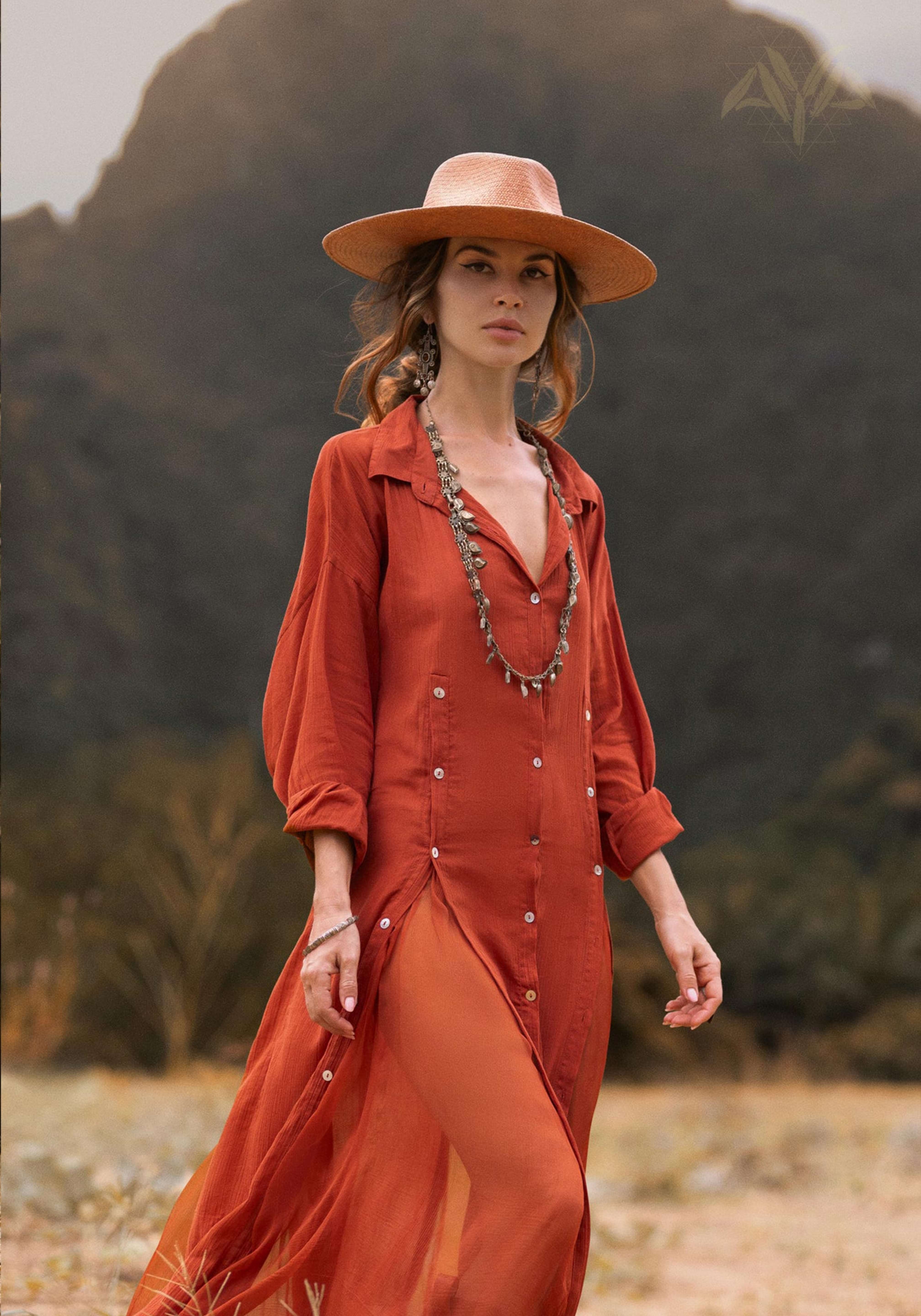 Red Kannika Shirt Dress • Adjustable Kaftan Dress • Multiway Button Down Dress - AYA SW IDR