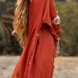 Red Kannika Shirt Dress • Adjustable Kaftan Dress • Multiway Button Down Dress - AYA SW IDR