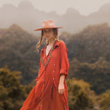 Red Kannika Shirt Dress • Adjustable Kaftan Dress • Multiway Button Down Dress - AYA SW IDR
