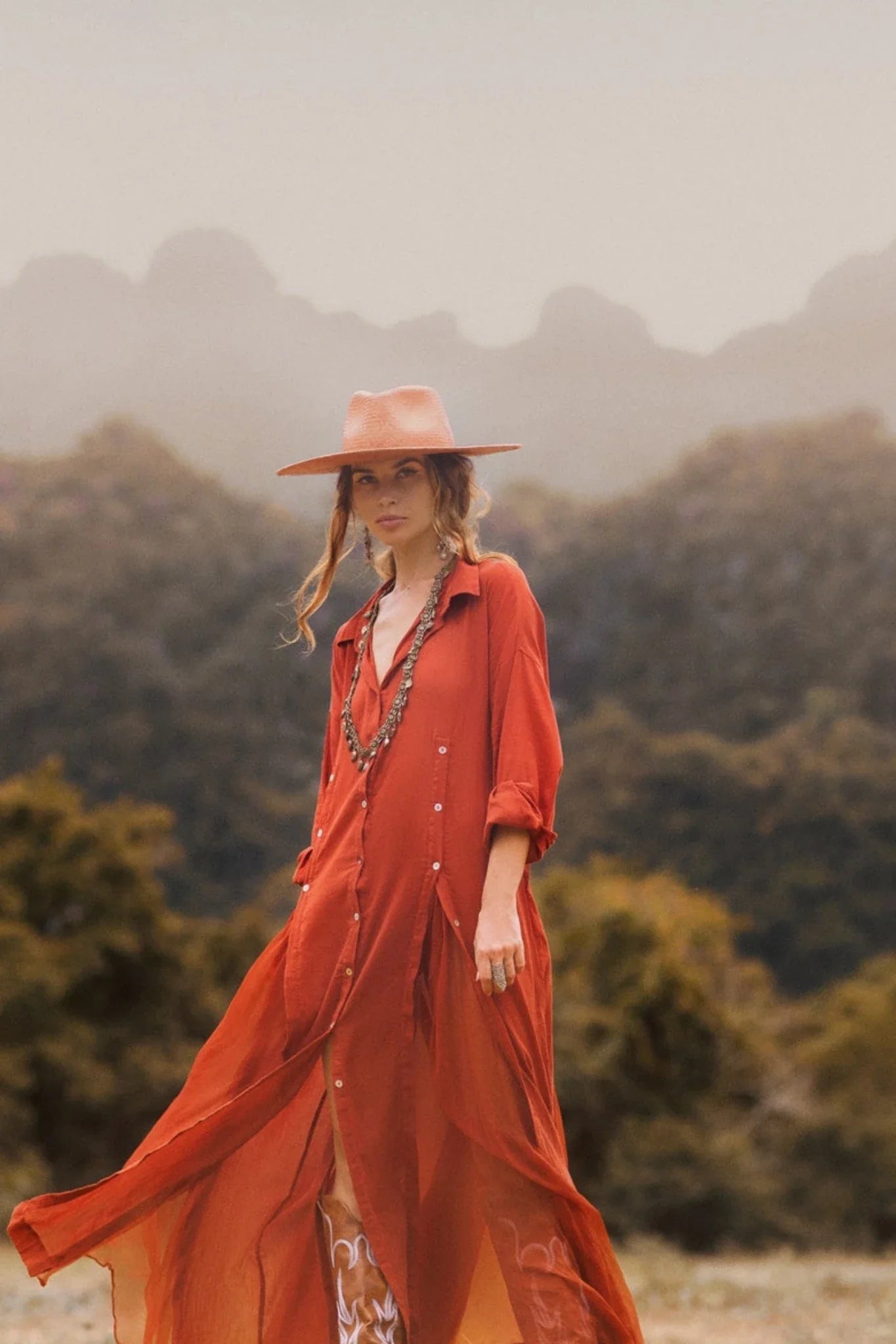 Red Kannika Shirt Dress • Adjustable Kaftan Dress • Multiway Button Down Dress - AYA SW IDR