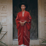 Red Organic Poncho Cape • Boho Cardigan Women • Cotton Kimono Cover Up - AYA SW IDR