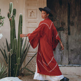 Red Organic Poncho Cape • Boho Cardigan Women • Cotton Kimono Cover Up - AYA SW IDR