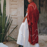 Red Organic Poncho Cape • Boho Cardigan Women • Cotton Kimono Cover Up - AYA SW IDR