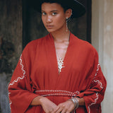Red Organic Poncho Cape • Boho Cardigan Women • Cotton Kimono Cover Up - AYA SW IDR