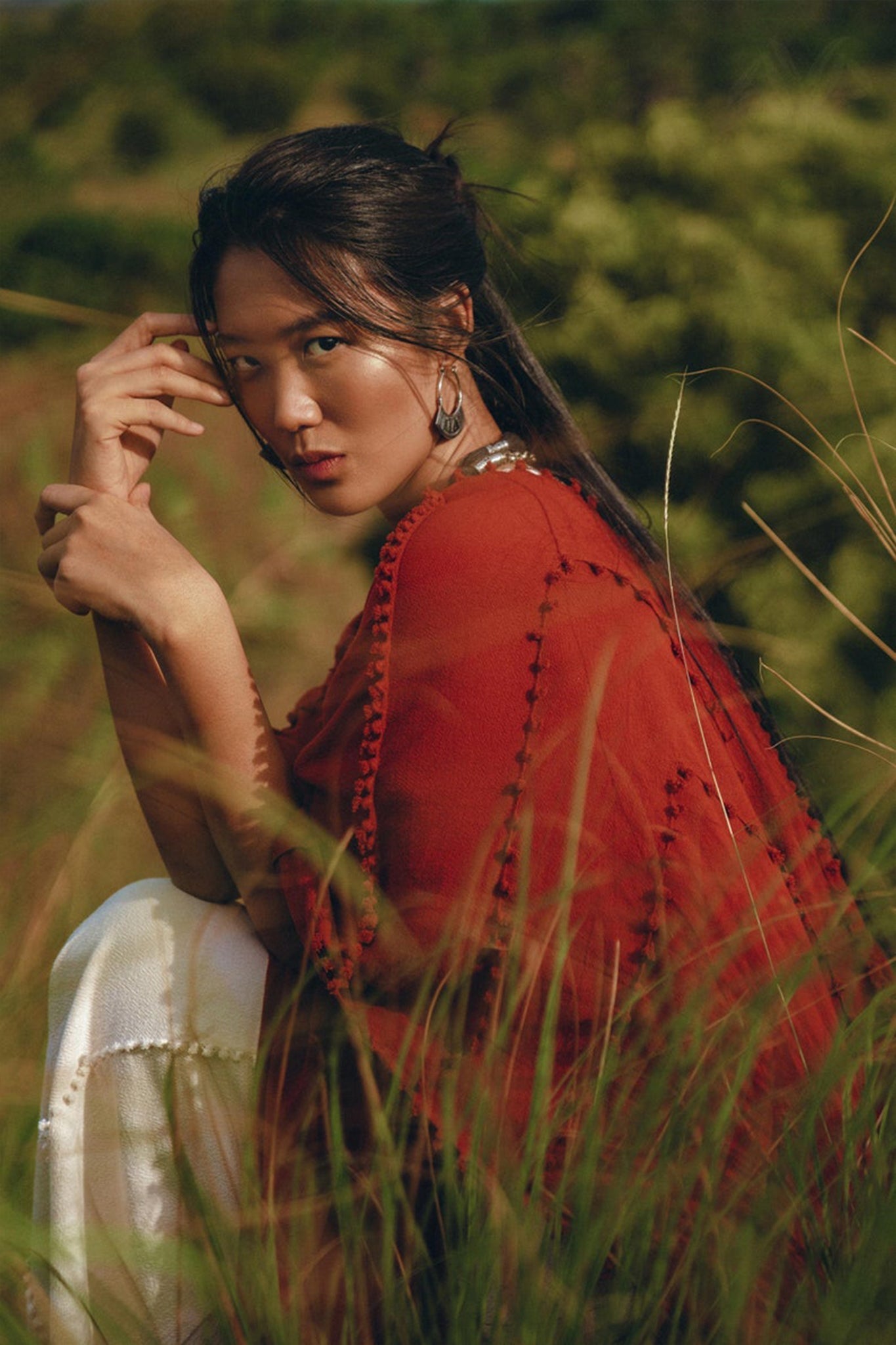 Red Poncho Robe • Boho Cape for Women • Bohemian Kimono Overcoat - AYA SW IDR