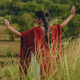 Red Poncho Robe • Boho Cape for Women • Bohemian Kimono Overcoat - AYA SW IDR