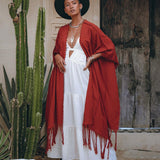 Red Poncho Robe • Boho Cape for Women • Bohemian Kimono Overcoat - AYA SW IDR