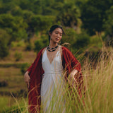 Red Poncho Robe • Boho Cape for Women • Bohemian Kimono Overcoat - AYA SW IDR