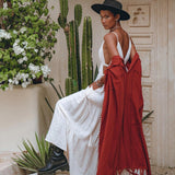 Red Poncho Robe • Boho Cape for Women • Bohemian Kimono Overcoat - AYA SW IDR