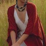 Red Poncho Robe • Boho Cape for Women • Bohemian Kimono Overcoat - AYA SW IDR