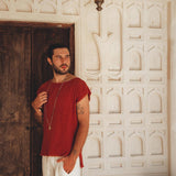 Red Raw Edge Thick Cotton Top Tee for Men - AYA SW IDR