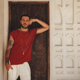 Red Raw Edge Thick Cotton Top Tee for Men - AYA SW IDR