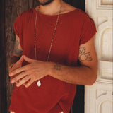 Red Raw Edge Thick Cotton Top Tee for Men - AYA SW IDR