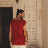 Red Raw Edge Thick Cotton Top Tee for Men - AYA SW IDR