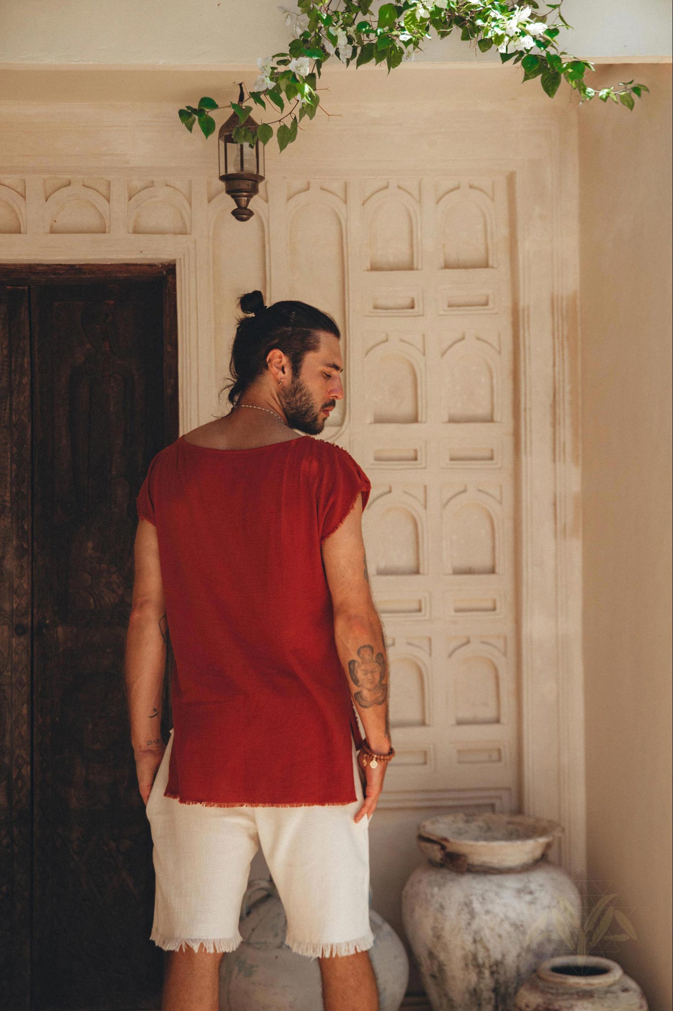 Red Raw Edge Thick Cotton Top Tee for Men - AYA SW IDR