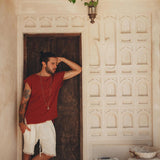 Red Raw Edge Thick Cotton Top Tee for Men - AYA SW IDR