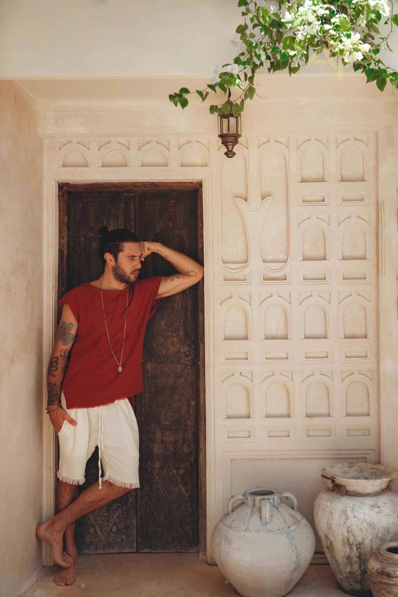 Red Raw Edge Thick Cotton Top Tee for Men - AYA SW IDR