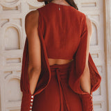 Red Rose Ambrosia Set • Adjustable Crop Top and Pants • One Set Organic Boho Top & Trousers - AYA SW IDR