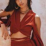Red Rose Ambrosia Set • Adjustable Crop Top and Pants • One Set Organic Boho Top & Trousers - AYA SW IDR
