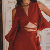 Red Rose Ambrosia Set • Adjustable Crop Top and Pants • One Set Organic Boho Top & Trousers - AYA SW IDR
