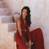Red Rose Ambrosia Set • Adjustable Crop Top and Pants • One Set Organic Boho Top & Trousers - AYA SW IDR