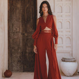 Red Rose Ambrosia Set • Adjustable Crop Top and Pants • One Set Organic Boho Top & Trousers - AYA SW IDR