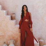Red Rose Ambrosia Set • Adjustable Crop Top and Pants • One Set Organic Boho Top & Trousers - AYA SW IDR